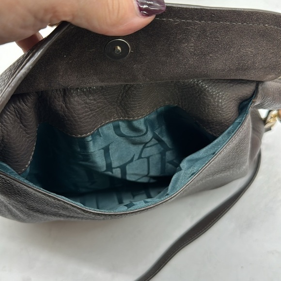 Furla Vintage Brown Pebble Leather Crossbody Bag with Teal Lining Made in Italy - Picture 10 of 15